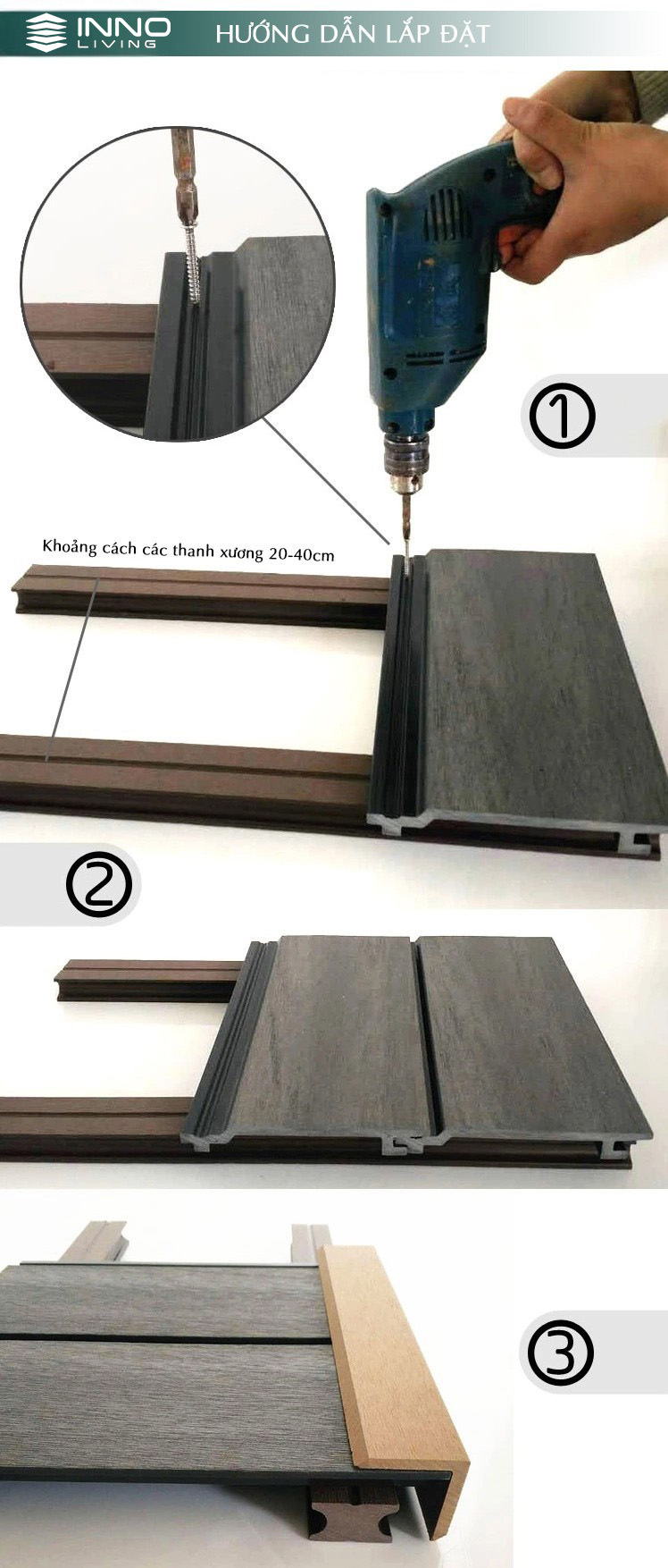 HƯỚNG DẪN LẮP ĐẶT TẤM ỐP TRẦN/TƯỜNG GỖ NHỰA NGOÀI TRỜI
